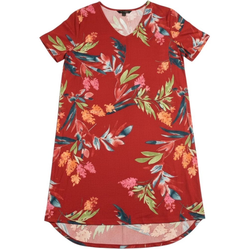 Christian Siriano Dress Womens XL Red New Floral V-Neck High-Low Short Sleeve